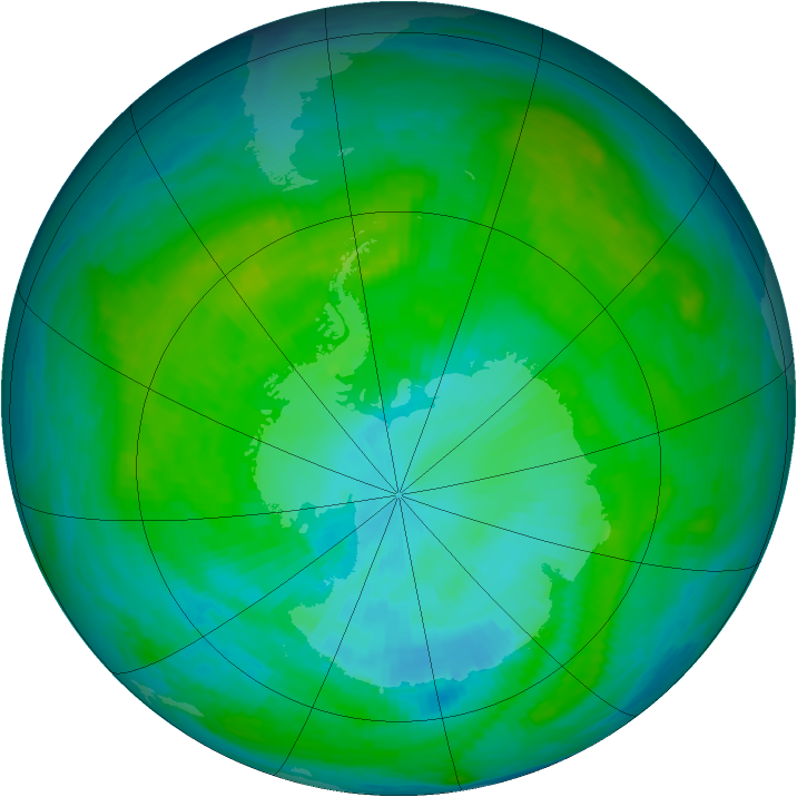 Antarctic ozone map for 15 January 1987